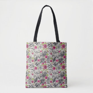 Roses On Animal Pattern Tote Bag