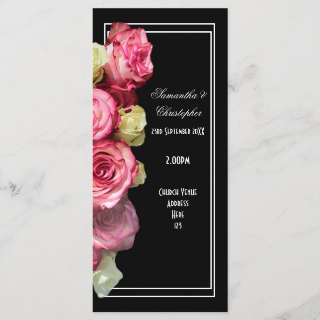 Roses on black church wedding program programme (Front)