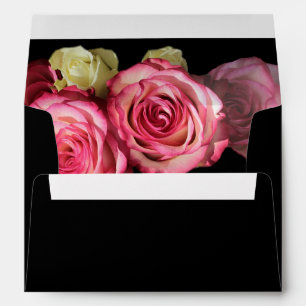 Roses on black floral wedding bouquet envelope