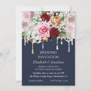 Roses on Blue Customizable Wedding Invitation