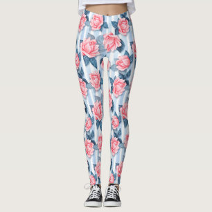 Roses on blue leggings