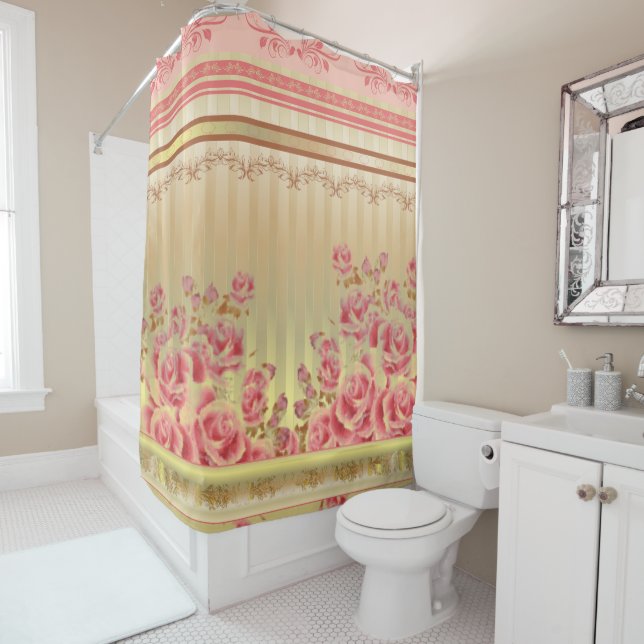 ROSES ON GOLD ~ Shower Curtain (In Situ)