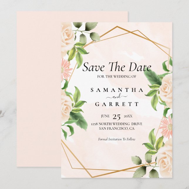 Roses On Golden Frame Invitation (Front/Back)