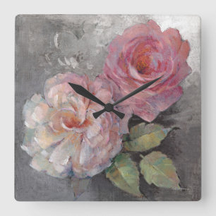 Roses on Grey Square Wall Clock