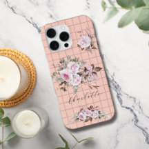 Roses on Grids Personalise Name Iphone Case