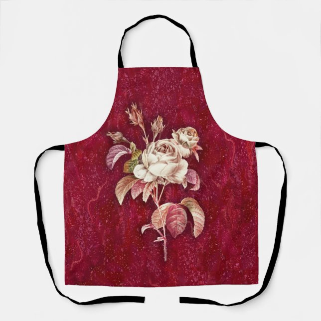 Roses on Red Textured Background Apron (Front)