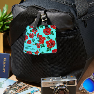 Roses on Turquoise Personalised For Women Luggage Tag