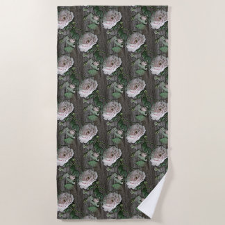 Roses on Weathered Wood Beach Towel