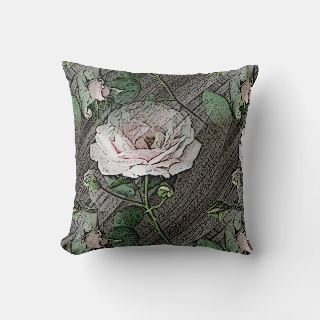 Roses on Weathered Wood Cushion (Front)