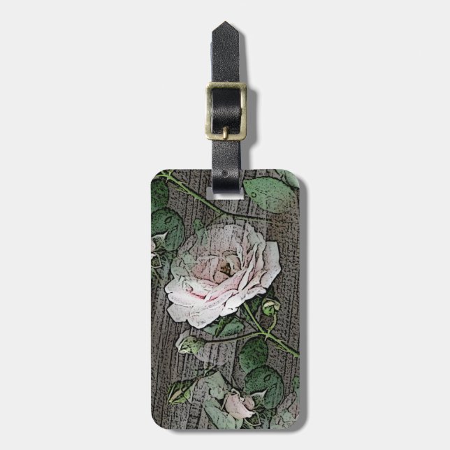 Roses on Wood Luggage Tag (Front Vertical)
