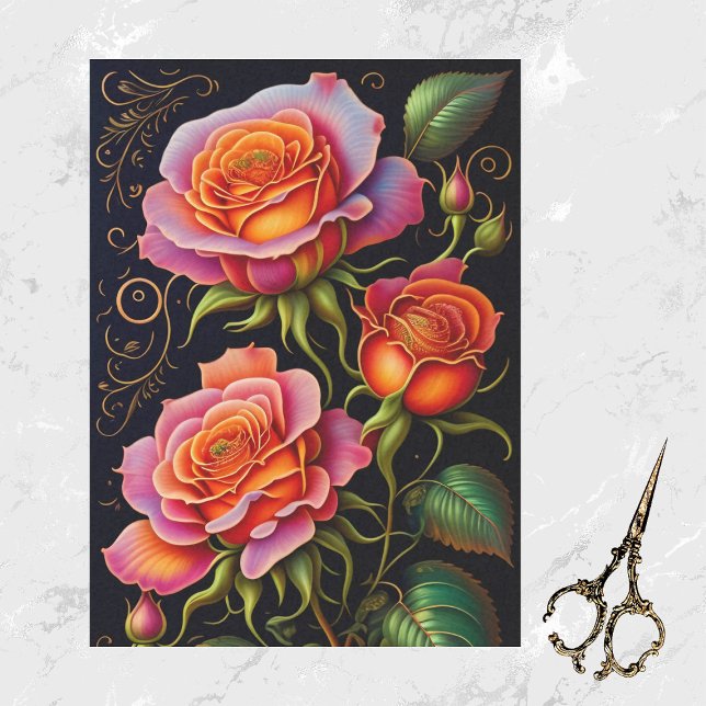 Roses Orange PInk Spray Illustration  Tissue Paper (Creator Uploaded)