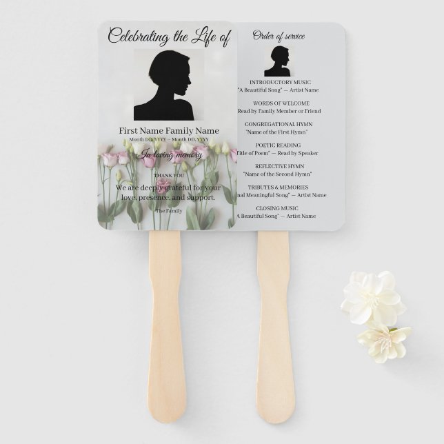 Roses order of service hand fan (Front and Back)