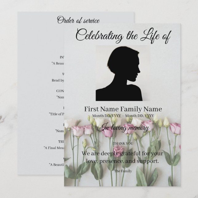 Roses order of service invitation (Front/Back)