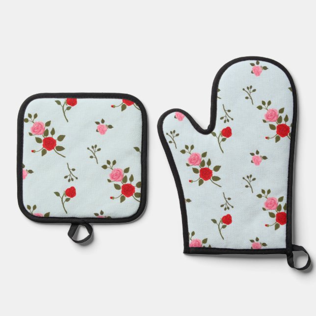 Roses Oven Mitt & Pot Holder Set (Front)
