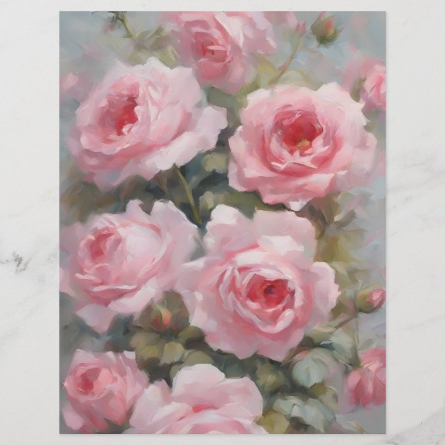 Roses Painted Pink Scrapbook Paper (Front)
