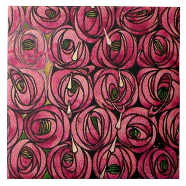 Roses, painting by Charles Mackintosh,  Tile (Front)