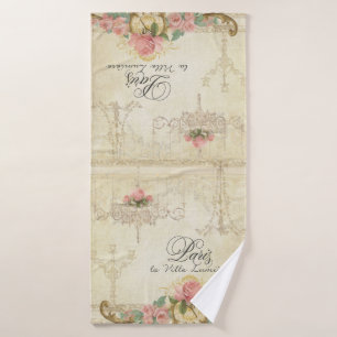 Roses Paris Parisian Chandelier Vintage Elegant Bath Towel Set