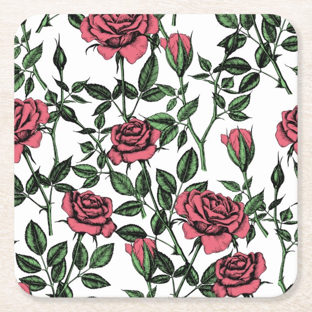 Roses pattern square paper coaster (Front)