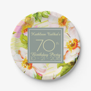 Roses Peonies 70th Birthday Party Paper Plate