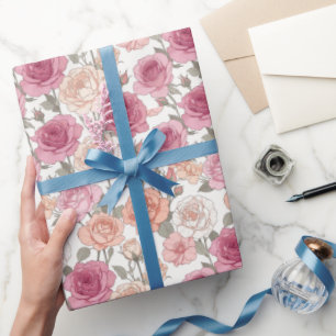 Roses & Peonies — Modern Pastel Minimalism Wrapping Paper