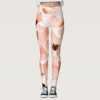 Roses, peony, and leaves, watercolor pattern. leggings
