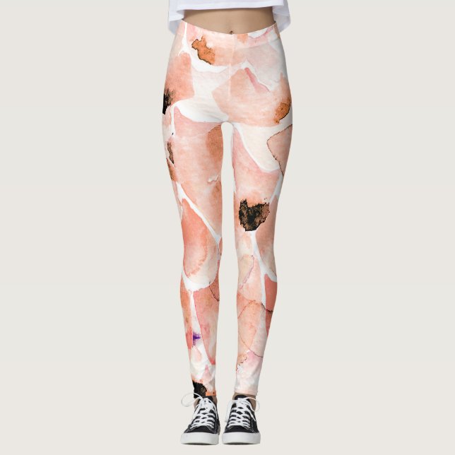 Roses, peony, and leaves, watercolor pattern. leggings (Front)