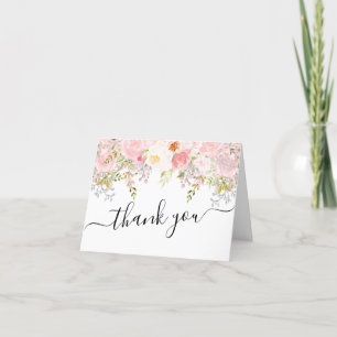 Roses Peony Blush Pink Wedding Thank you Card