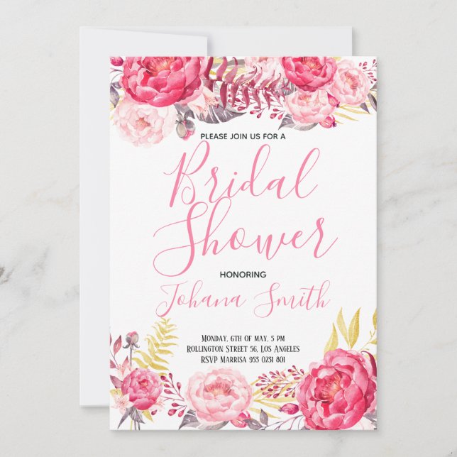 Roses Peony Floral Bridal Shower Invitation (Front)
