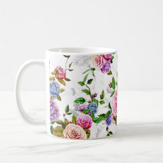 Roses, peony with leaves and chamomile with cornfl coffee mug
