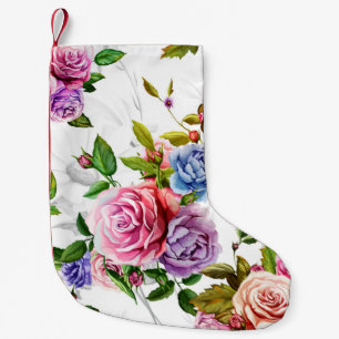 Roses, peony with leaves and chamomile with cornfl small christmas stocking