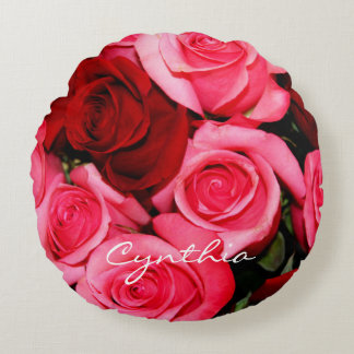 Roses, Pink and Red-Round Throw Pillow
