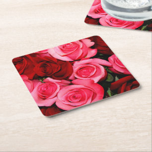 Roses, Pink and Red-Square Party Coasters
