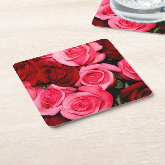 Roses, Pink and Red-Square Party Coasters (Angled)