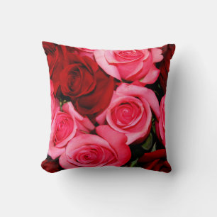 Roses, Pink and Red-Square Throw Pillow