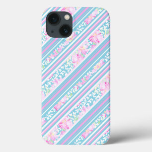 Roses Pink Blue Stripes Samsung Galaxy Note 4 Case