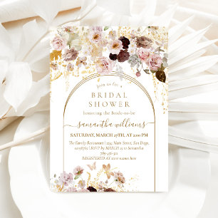 Roses Pink & Gold Floral Elegant Bridal Shower Invitation