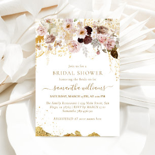 Roses Pink & Gold Floral Elegant Bridal Shower Invitation