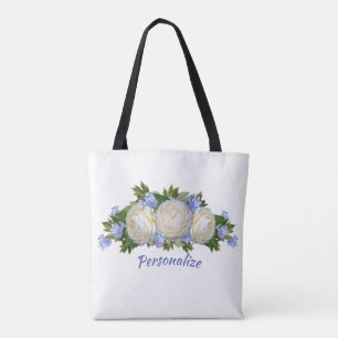 Roses Plumbago Flower Bouquet Stylish Personalise Tote Bag