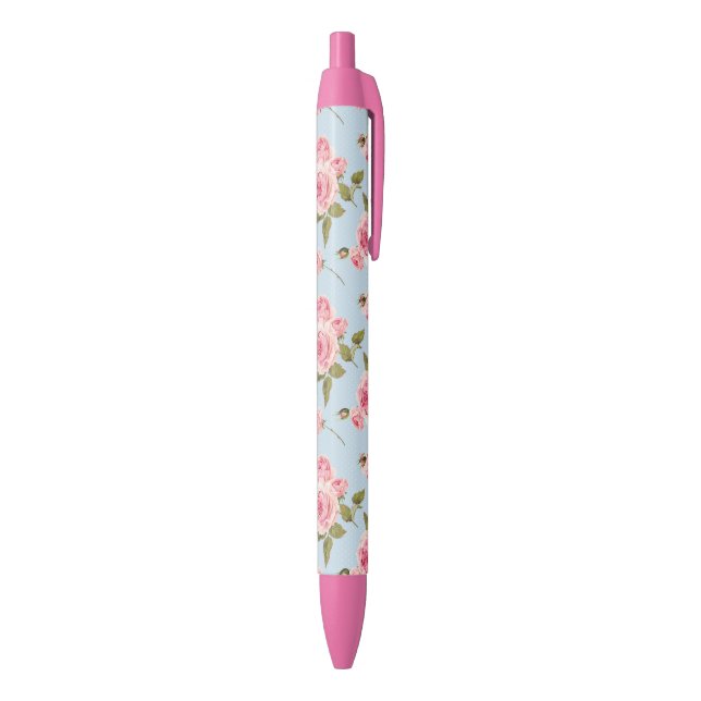 Roses & Polka Dots Pattern Black Ink Pen (Bottom (Vertical))