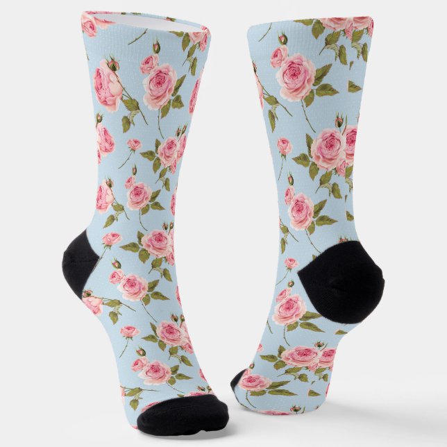 Roses & Polka Dots Pattern Socks (Angled)