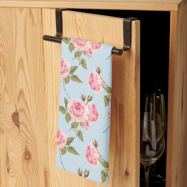 Roses & Polka Dots Pattern Tea Towel (Thirds Fold)