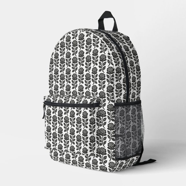 Roses Printed Backpack (Back Corner Right)