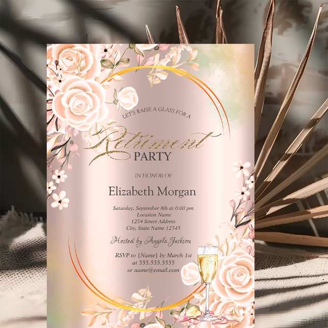Roses Prosecco Petals Rose Gold Invitation (Creator Uploaded)