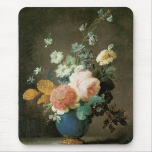Roses, Ranunculus and Other Flowers in a Blue Vase Mouse Pad