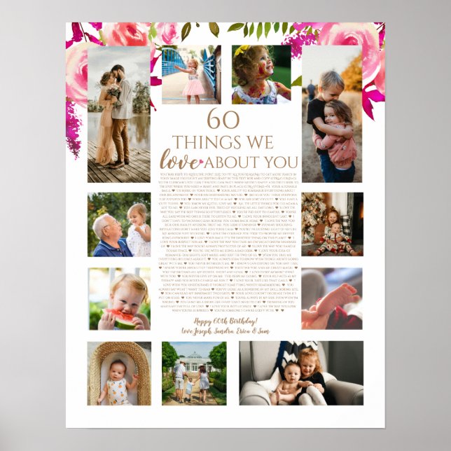 Roses reasons why we love you 60 things birthday poster (Front)