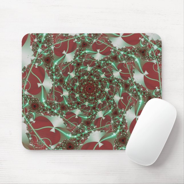Roses | Red and Green Fractal Art Mouse Pad (With Mouse)