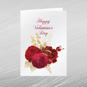 Roses Red Gold Bouquet Tickets Valentine Holiday Card