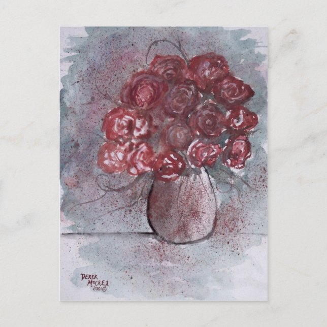 ROSES red watercolor art flower painting Postcard (Front)