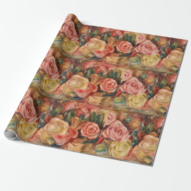 Roses - Renoir Impressionist Paint Wrapping Paper (Unrolled)