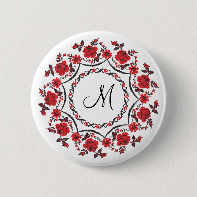 Roses ring Personalised Monogram Initial 6 Cm Round Badge (Front)